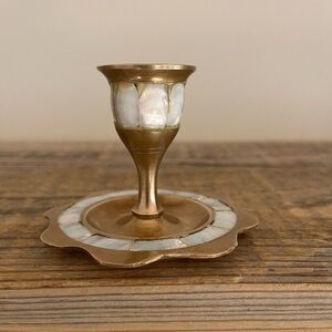 Vintage Brass and Mother of Pearl candlestick